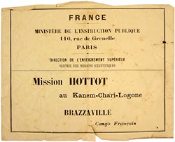 An expedition luggage label saved by Hottot as a souvenir.