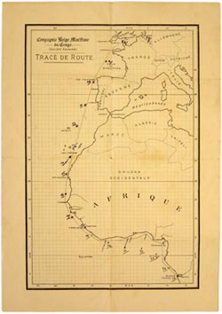Route map provided by the Compagnie Belge Maritime du Congo for its passengers, with annotations made by Hottot on the outward journey in February 1908.