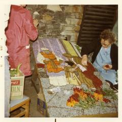 1998.464.7 Preparing flower design for Town Well, Tissington 1971 Photographer: Ingegard Vallin, donated by Ellen Ettlinger