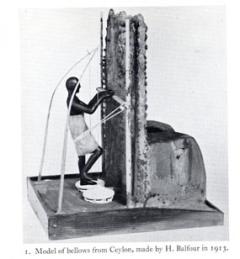 Model of bellows from Ceylon made by Henry Balfour in 1913 [Plate 1 Coghlan '... Prehistoric Metallurgy' 1951]