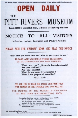 Notice displayed in Farnham Museum during Captain Pitt-Rivers time [S&SW Museum]