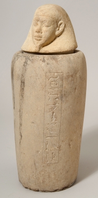 Canopic jar lid 1884.57.15 with canopic jar 1884.57.17 .1, Egypt.