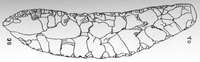 Flint knife from Abydos, Egypt (scale 1:2) (Petrie 1902: Plate 17, Figure 38). See note 11