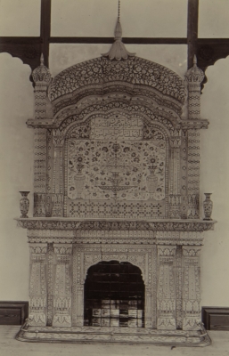 Moulton Ware Chimney Piece with Persian Inscription, Oriental Room, East Lawn, Larmer Gardens