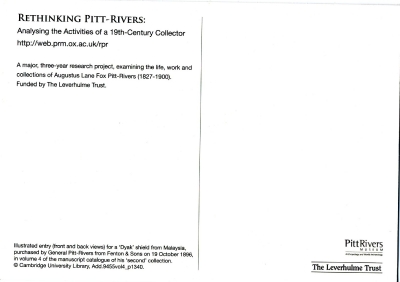 Back of Rethinking Pitt-Rivers project postcard