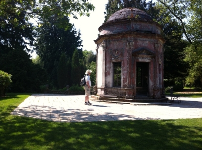 Jeremy Coote admiring the Temple, Larmer Tree Gardens during a visit on 27 May 2012