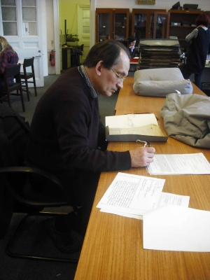 Jeremy hard at work researching at the V&A Archives February 2011, copyright Chris Morton [PRM]