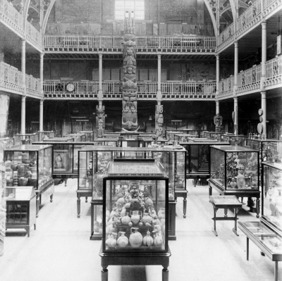 Interior of the new Pitt Rivers Museum at Oxford circa 1900.