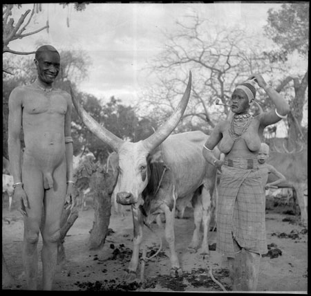 Mandari man and woman with ox