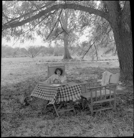 Jean Buxton at a picnic table