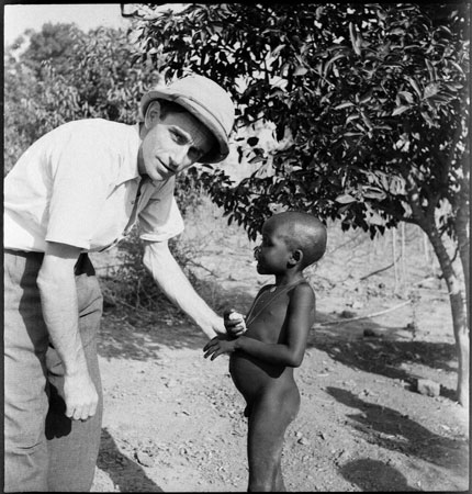 Portrait of European man with child