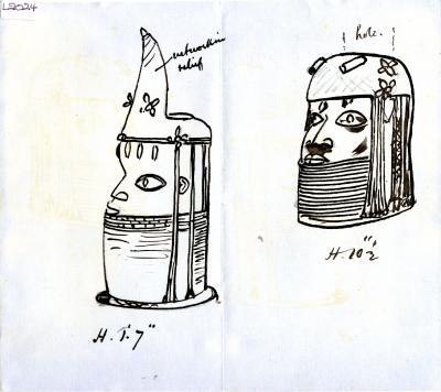 L2024 sketches of Benin heads  copyright S&SWM PR papers