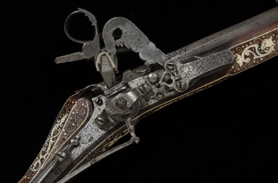 Close-up showing the hammer and trigger of the Tschinke rifle